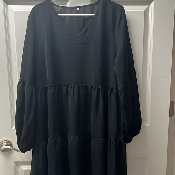 Black Long Sleeve Ruffle Dress - Picture 2 of 6